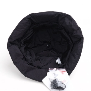 Quilted black puffer bucket hat with warm cotton lining and foldable design for winter