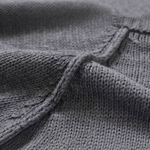 Gros plan d'un pull en maille gris foncé de qualité avec une texture tricotée fine