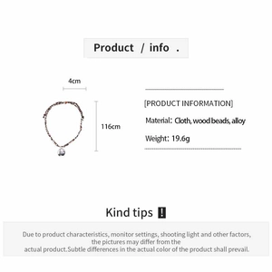 Détails du collier en perles de bois léopard, longueur 116cm et diamètre 4cm