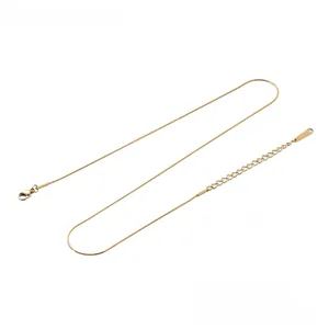 Detail of 3.2g gold snake chain necklace showing 35+5cm length with lobster clasp