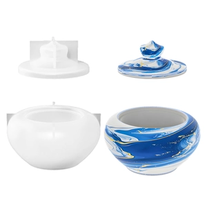 DIY teapot storage box silicone mold set with marble effect resin container display
