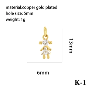 Detail showing dimensions and material of a 13mm gold girl pendant with cubic zirconia