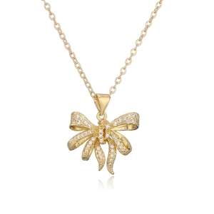 Exquisite gold-plated bow necklace for women featuring sparkling cubic zirconia stones