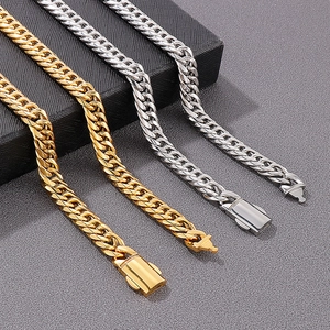 Cuban Link Chain Necklace Bracelet Men Stainless Steel Hip Hop Curb Chain Punk Polished Gold Silver