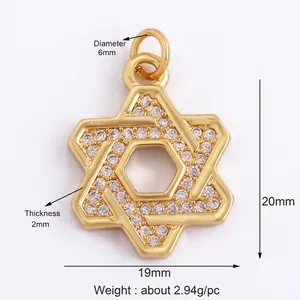Pendente stella di Davide dorata con pietre di zircone bianco luccicante da donna