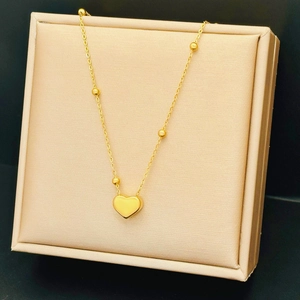 French luxury gold heart pendant necklace with bead chain design for women