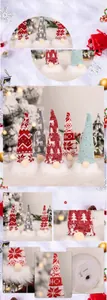 Detail of LED Christmas gnomes with knitted hats and white fur on a snowy background