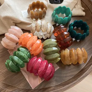 Chunky Acrylic Stretch Bracelet For Women Retro Marble Pattern Resin Oval Link Hand Chain Niche Design