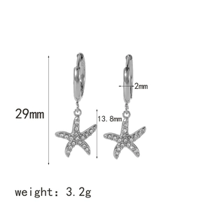 Detail showing dimensions of silver starfish earrings with cubic zirconia and 29mm length