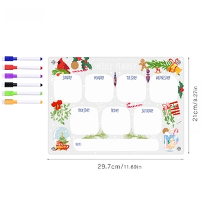 Weekly planner acrylic board with 6 magnetic markers for fridge and holiday organization