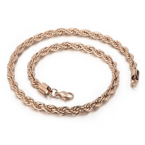 Elegant rose gold twisted rope chain necklace in stainless steel with lobster clasp