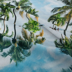 Boho-Wandteppich mit Palmen und blauem Himmel Print für moderne Zimmerwand Dekoration