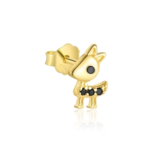 Detailed view of golden deer stud earring with black zircon stones and S925 hallmark