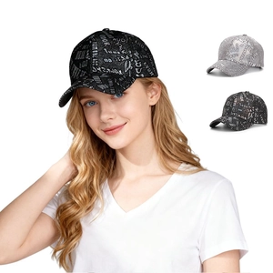 Metallic Graffiti Letter Print Baseball Cap Polyester Adjustable Streetwear Curved Brim Sun Hat For Men Women