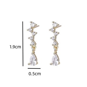 Detailed view of S925 silver teardrop earrings with crystals and size markings