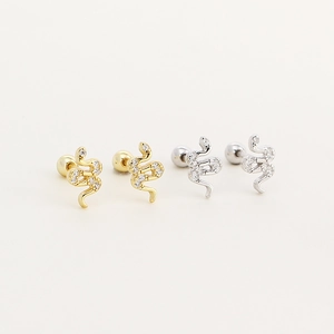 S925 sterling silver snake stud earrings set with sparkling cubic zirconia stones