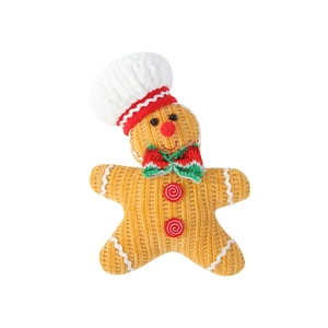 Cartoon gingerbread man chef plush ornament with knitted texture for Christmas decor