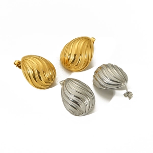 Orecchini a goccia in acciaio inossidabile placcato oro 18k con trama a onde oro e argento