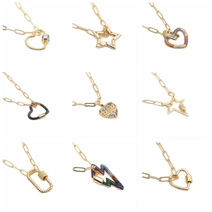 Hip Hop gold paperclip necklace with colorful zircon heart and star shaped pendants