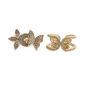 Butterfly Adjustable Ring Copper Cubic Zirconia Micro Pave Gold Plated Korean Elegant Jewelry For Women
