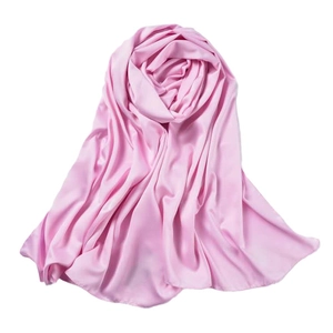 Pink satin silk scarf shawl with smooth matte texture and natural soft elegant folds