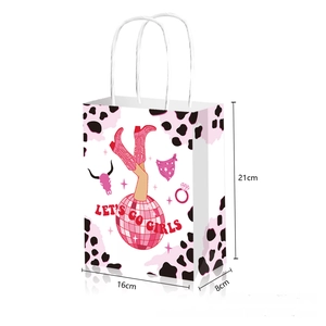 Pink Disco Cowgirl gift bag size 16x8x21cm with cow print and Let's Go Girls text