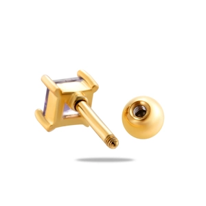 Minimalist gold stainless steel cartilage stud earring with purple square gemstone