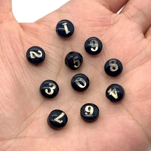 Perline tonde in acrilico nero da 8mm con numeri dorati 0-9 per gioielli fai da te