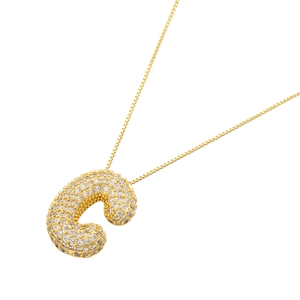 Detail of 18K gold plated balloon letter C pendant with sparkling pave cubic zirconia