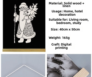 Detail of DIY Christmas scroll painting with Santa Claus digital print and flax texture