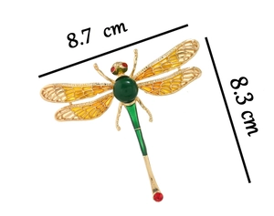 Detailed view of large dragonfly brooch with dimensions of 8.7 cm by 8.3 cm