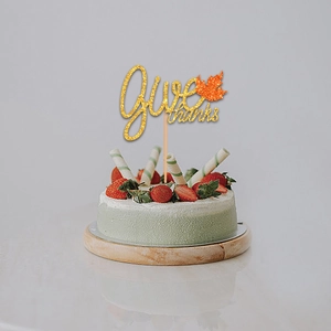 Give Thanks glitter cake topper with maple leaf for Thanksgiving party decorations