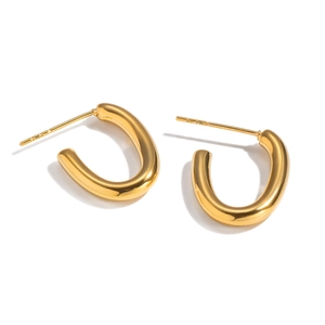 Minimalist 18K gold plated stainless steel U-shaped stud earrings on white background