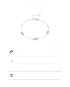 Detail of 925 sterling silver infinity bracelet with 15+4cm chain and cubic zirconia