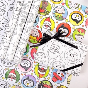 Christmas DIY Coloring Gift Wrapping Paper Retro Kraft Paper Graffiti Santa Claus Reindeer Cartoon Holiday Decorative Wrap