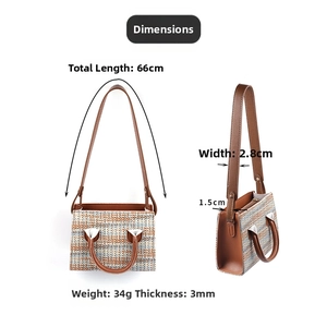Detail of adjustable black PU leather shoulder strap with dimensions 66cm by 2.8cm