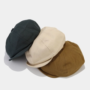 Vintage twill cotton newsboy caps in dark green, beige, and brown colors for women