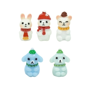 Set of five cute Christmas animal figurines made of resin for DIY micro landscapes