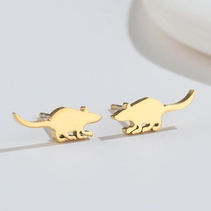 Minimalist golden mouse stud earrings made of stainless steel with a sleek polished finish