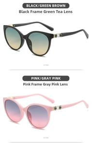 Detail of pink and black cat-eye sunglasses with decorative metallic honeycomb hinges