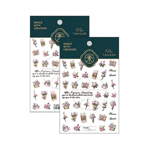 Embossed flower epistle nail stickers with pink floral and envelope designs