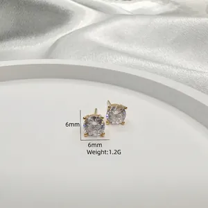 S925 sterling silver 6mm round cubic zirconia stud earrings with gold four-claw setting