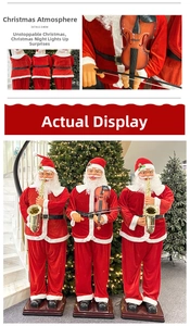 Macro shot of 1.8m musical Santa Claus band with golden violin and saxophone details
