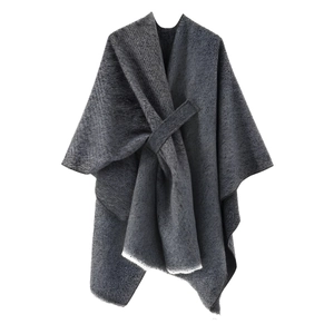 Women's Cashmere Like Poncho Cape Solid Color Front Knot Knit Wrap Oversized Winter Warm Scarf Shawl With Tassels