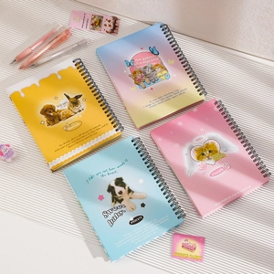 Set of four cute animal-themed spiral notebooks with cat, dog, and rabbit cover designs