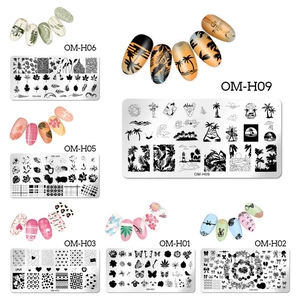 Nail art stamping kit with 6 rectangular stainless steel plates and various patterns