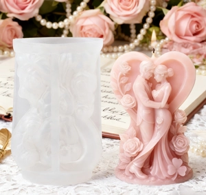 Detail van 3D koppel siliconen mal met hart en rozen geurkaars decoratie