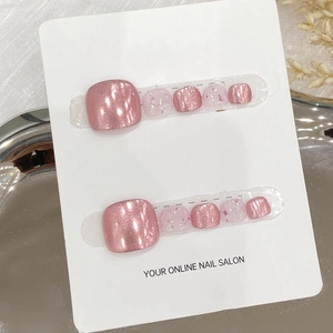 Coffret de faux ongles d'orteils faits main en rose métallisé et paillettes roses
