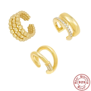 925 Sterling Silver Ear Cuff With Zirconia Gold Plated Non Pierced Double Layer Minimalist Jewelry For Women