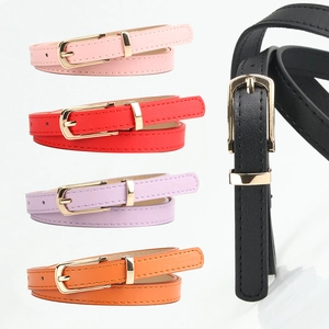 Women Thin PU Leather Belt Fashion Alloy Pin Buckle Waist Belt For Dresses Sweaters Simple Solid Color Casual Belt